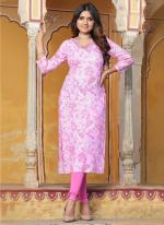 Rayon Baby Pink Casual Wear Printed Readymade Kurti